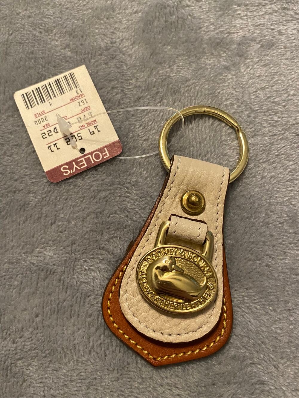Dooney & Bourke Key Chain Brown/Gold Leather Vintage Duck Medallion New